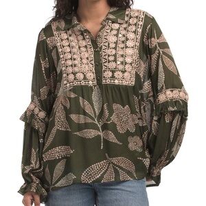 Boho Chic Olive Floral Blouse